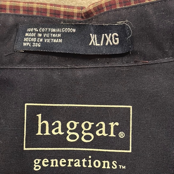 VGUC burgundy, cream, black plaid Haggar button down shirt size XL - Picture 3 of 6